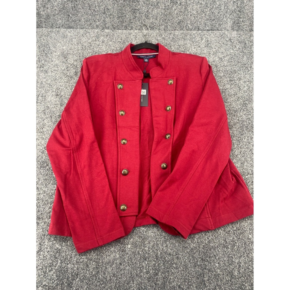 Tommy Hilfiger Band Jacket Women XL Red Military Gold Button Knit Blazer NEW